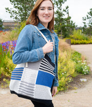 Load image into Gallery viewer, Jo-AMI Tartan Inspired Black and Blue Tilly Tote Bag
