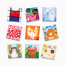 Load image into Gallery viewer, Close-up of Artsy Cats illustrated magnets by Angie Rozelaar showing bright, characterful cat designs for home or workspace.