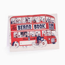 Load image into Gallery viewer, Mini Beano greeting card featuring a red comic-style bus design