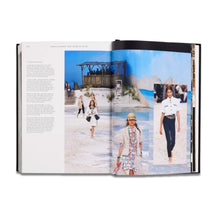 Load image into Gallery viewer, Interior spread from Chanel Catwalk: The Complete Collections showing Chanel catwalk imagery and designer fashion details