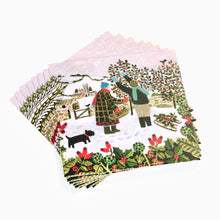 Load image into Gallery viewer, Set of Christmas-themed napkins with winter scene design on a white background