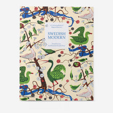 Load image into Gallery viewer, Book cover of 'Swedish Modern' with colorful illustrations of birds and trees on a beige background.
