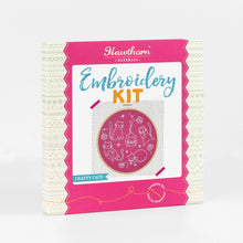 Load image into Gallery viewer, Embroidery kit packaging with pink border and 'Hawthorn Handmade' branding.