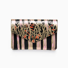 Load image into Gallery viewer, ark colour design leather forest popper coin purse in gold , black and pink