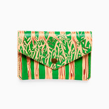 Load image into Gallery viewer, ark colour design leather popper coin purse in forest design peach and green