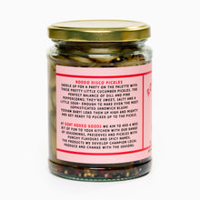 Load image into Gallery viewer, A back of a jar of Rodeo Disco pickles with a label showing the product name and the brand Goat Rodeo Goods. The background is white.