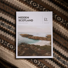 Load image into Gallery viewer, Hidden Scotland Magazine Issue 12 styled on a textured blanket as a gift for Scotland lovers