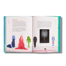 Load image into Gallery viewer, Inside pages featuring iconic fashion designers in children’s fashion history book