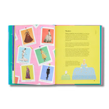 Load image into Gallery viewer, Inside pages of children’s fashion book showing colourful illustrated fashion figures and outfits