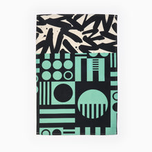 Load image into Gallery viewer, irregular sleep pattern teal towel mint green black and white