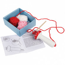 Load image into Gallery viewer, Yarn twister with yarn balls and instructions on a white background