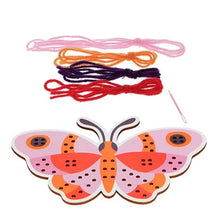 Load image into Gallery viewer, Butterfly-shaped learn to sew with colorful strings on a white background