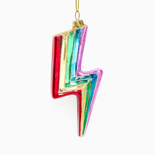 Load image into Gallery viewer, Rainbow Lightening Bolt Glass Christmas Bauble