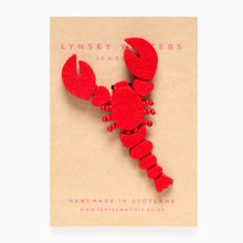 Load image into Gallery viewer, Red lobster felt brooch handmade by Scottish jewellery designer Lynsey Walters