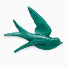 Load image into Gallery viewer, Green swallow bird-shaped decoration on a white background.