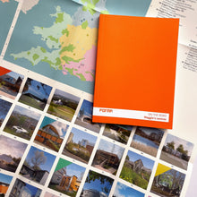 Load image into Gallery viewer, Maggie’s Centres architecture guide showing fold-out map and architectural photography of Maggie’s Centres.