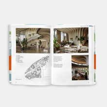 Load image into Gallery viewer, Open spread from Maggie’s Centres architecture guide showing healthcare architecture projects, architecture plans, photography and building layouts.