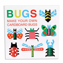 Load image into Gallery viewer, Book cover with colorful illustrations of cardboard bugs and text 'BUGS MAKE YOUR OWN CARDBOARD BUGS'.
