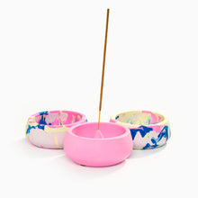 Load image into Gallery viewer, Nine Angels marbled Jesmonite incense holders with navy and neon pink detail
