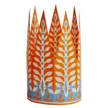 Load image into Gallery viewer, Orange patterned paper crown by Cambridge Imprint with leaf design