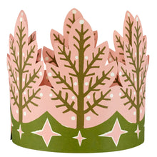 Load image into Gallery viewer, Pink and green festive tree-pattern paper coronet by Cambridge Imprint
