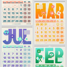 Load image into Gallery viewer, Riso-printed monthly pages from the Risotto 2027 A3 wall calendar