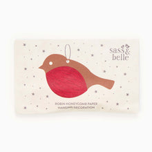Load image into Gallery viewer, Robin honeycomb Christmas tree decoration folded flat in paper packaging