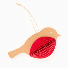 Load image into Gallery viewer, Robin honeycomb paper Christmas decoration with red folding belly and hanging thread