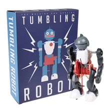 Load image into Gallery viewer, Tumbling robot toy with blue box featuring robot illustration