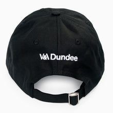 Load image into Gallery viewer, Back view of black Runway Ready cap with embroidered V&A Dundee logo and adjustable strap.