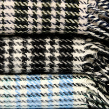 Load image into Gallery viewer, close up of wool blanket by stag and bruce blue, white, black wool