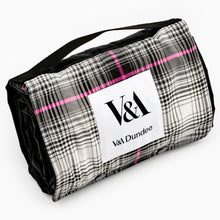 Load image into Gallery viewer, Tartan picnic blanket pink grey black white v&A Dundee