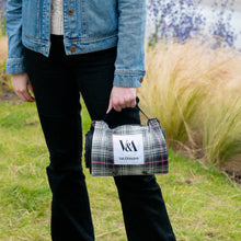 Load image into Gallery viewer, Tartan travel picnic blanket pink grey black white