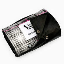 Load image into Gallery viewer, Pink Tartan picnic blanket grey black white