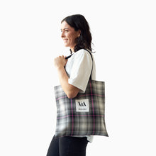 Load image into Gallery viewer, V&A tote bag pink tartan grey white