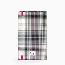 Load image into Gallery viewer, Hardback V&A Dundee Scottish tartan notebook with refillable journal insert and elastic closure.