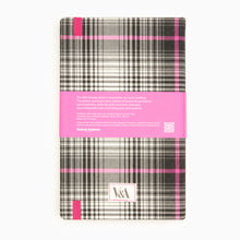 Load image into Gallery viewer, Back cover of V&A Dundee tartan refillable notebook with woven British tartan cloth and branded label.