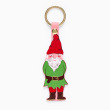 Load image into Gallery viewer, Colourful leather Welcome Gnome key ring by Ark Colour Design with brass ring and hot foil embossed detail.