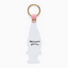 Load image into Gallery viewer, Reverse view of the Welcome Gnome leather key ring by Ark Colour Design.