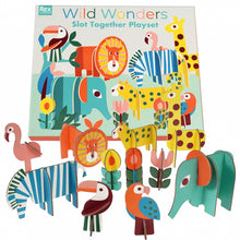 Load image into Gallery viewer, Wild Wonders slot together playset with colorful animal figures on a white background