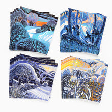 Load image into Gallery viewer, Pack of 20 Winter Landscapes charity Christmas cards by Annie Soudain featuring four winter scene designs