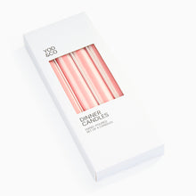 Load image into Gallery viewer, A set of four pink and white striped candles in a white cardboard box with 'YOD & CO' branding on the top.
