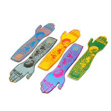 Load image into Gallery viewer, ark colour leather bookmark tattoo hand love group shot of 5 colours