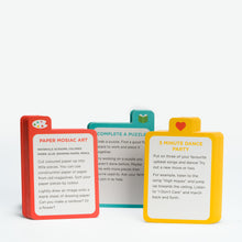 Load image into Gallery viewer, set of 3 cards showing activities to do on a rainy day with kids.