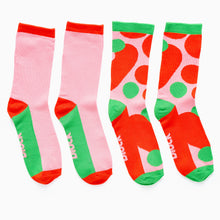 Load image into Gallery viewer, Pink, Red &amp; Green Socks in a Tin by Block Design
