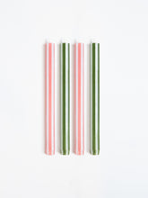 Load image into Gallery viewer, Set of Four Pink Green and White Striped Candles
