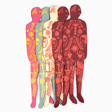 Load image into Gallery viewer, A collection of colorful leather bookmarks, each featuring a tattooed design on one side and a nude design on the other.
