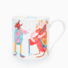 Load image into Gallery viewer, China Mug by ARTHOUSE Unlimited colourful hugging animals illustration 
