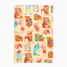 Load image into Gallery viewer, Hugging Animals organic cotton tea towel by Arthouse Unlimited featuring colourful illustrated animal artwork
