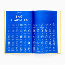 Load image into Gallery viewer, Inside pages of Bag Design book showing templates and layout guides
